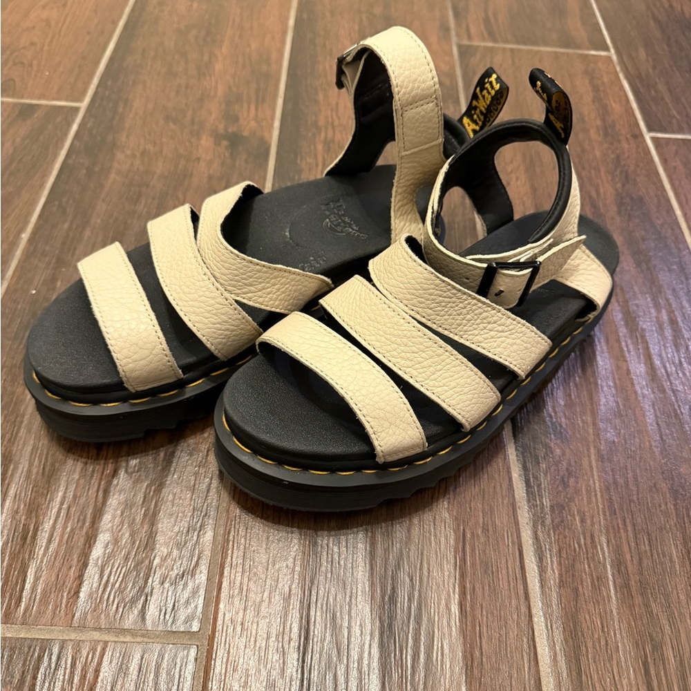 Dr. Martens Kids Cream Sandals with Black Sole